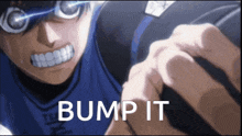 a close up of a person holding a football with the words bump it written on the bottom