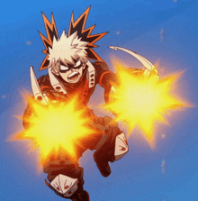 a cartoon character is holding a pair of fire balls in his hands
