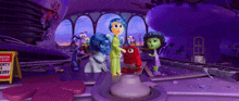 a group of cartoon characters standing in front of a sign that says sorry