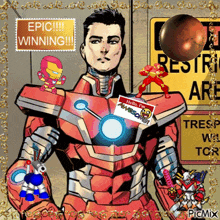 a comic book character with a name tag that says " epic winning "