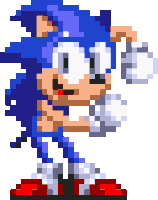 a pixel art of sonic the hedgehog holding a ball
