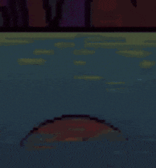 a cartoon character is swimming in the water with a circle in the middle of it .