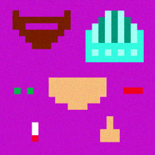 a purple background with a bunch of pixelated objects on it