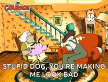 a cartoon of courage the cowardly dog sitting in a living room