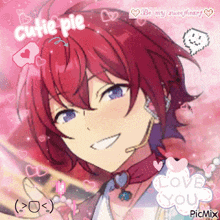 a picture of a red haired anime character with the words " be my sweetheart " written on it