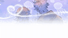 a man and a woman are standing next to each other with jellyfish in the background .