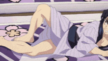 a drawing of a person laying on a bed with a flower on it