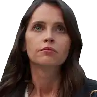a close up of a woman 's face with long hair