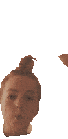 a close up of a person 's face with an arrow pointing up