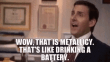 The Office Drinking Battery GIF - The Office Drinking Battery Metallicy GIFs