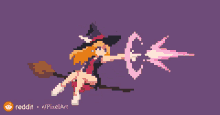 pixelart cute witch broomstick magic