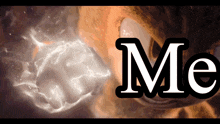 a close up of a cat 's eye with the word me in front of it