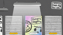 a cartoon illustration of a hungry dagen store