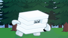 a cartoon drawing of a stack of ice blocks with a smiley face