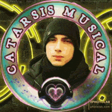 a picture of a man with headphones in a circle that says ' catarsis musical ' on it