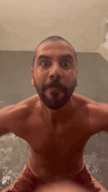 a man with a beard is making a funny face