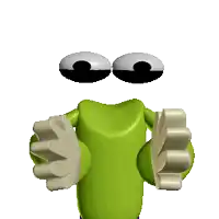 a green cartoon character with big eyes and a white face