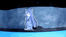 a sticker of a cat on the back window of a blue car