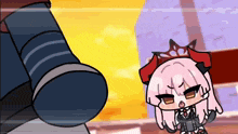 a cartoon of a girl with a crown on her head standing next to a large object