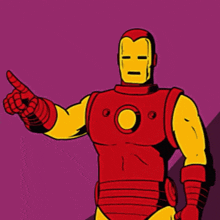 a cartoon drawing of iron man pointing upwards