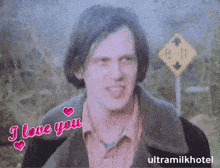 a picture of a man with the words " i love you " written on it