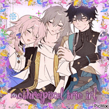 a picture of three anime characters with the words mathreipixel trio irl