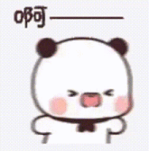 a panda bear is making a funny face with its eyes closed and a smiley face .