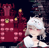 a girl wearing a sleep mask with a teddy bear on it