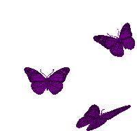 three purple butterflies flying in a circle on a white background