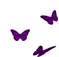 three purple butterflies flying in a circle on a white background