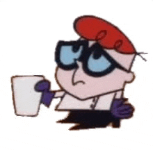 a cartoon character is holding a cup of coffee in his hand .