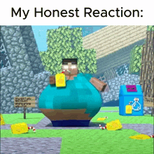 a cartoon of a fat minecraft character drinking lemonade .