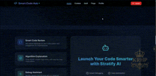 a screenshot of a website that says launch your code smarter with stratify ai .