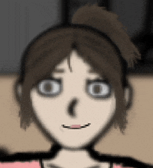 a blurry drawing of a girl with a ponytail and a skeleton face .