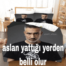 a duvet cover with a picture of a man with a motorcycle on it