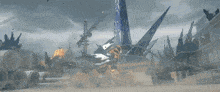 an animated scene of a robot being destroyed by another robot