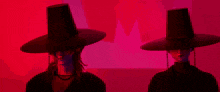 a person wearing a black hat with a purple background