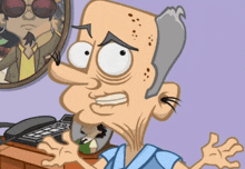 a cartoon of a man talking on a phone