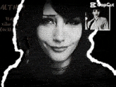 a black and white image of a woman 's face with the words capcut in the corner