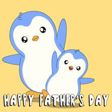 a happy father 's day card with two penguins on it
