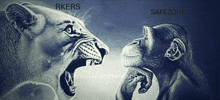a drawing of a lion and a chimpanzee with the words " rkers " and " safezone "