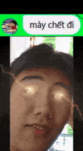 a picture of a man with lightning bolts coming out of his eyes and a text that says may chet di