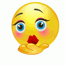 a yellow smiley face with red lips and hearts around it 's face