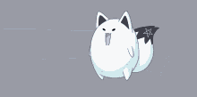 a cartoon drawing of a white cat with a blue eye