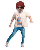a man with a beard wearing sunglasses and a red hat is dancing