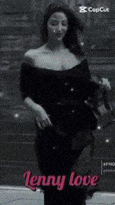 a black and white photo of a woman with the caption " lenny love " on the bottom