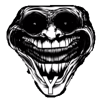 a black and white drawing of a troll face with the letter y on the bottom