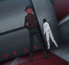 a man in a hat stands next to another man in a white sweater