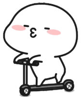 a cartoon character is riding a scooter with a pink cheek .