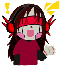 a cartoon drawing of a girl wearing headphones and a red headband